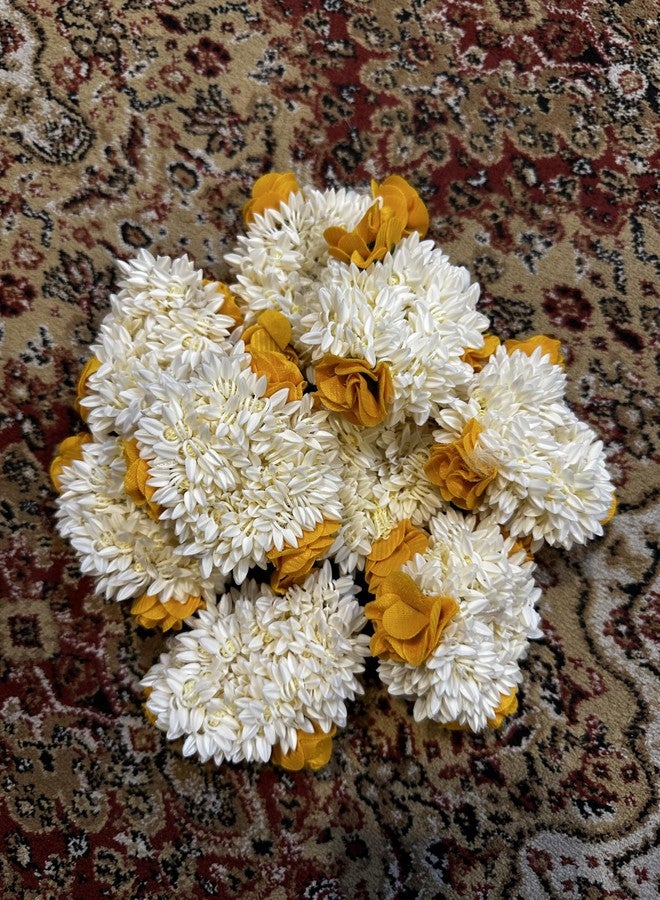 AnNafi Mogra White Gajra Flower Rubber Band for Hair and Hand Accessories, Indian Bridal Style, 1 Count (Yellow) - Image 4